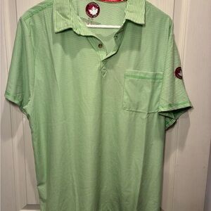Light Green Striped Polo Shirt with Chest Pocket - Casual Men's Polo